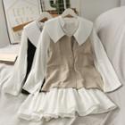 Set: Peter Pan-collar Light Shirtdress + Button-down Vest