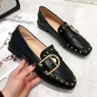 Studded Faux Leather Buckled Loafers
