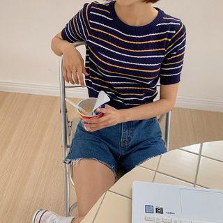 Stripe Cropped Rib-knit Top