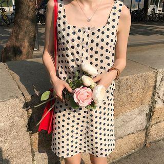 Set: Polka Dot Sleeveless Square Neck Top + A-line Skirt