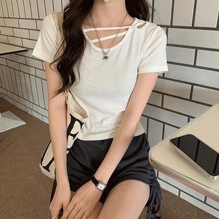 Short-sleeve Strappy Cropped Top