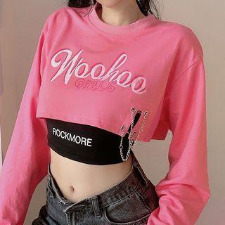 Set: Lettering Crop Tank Top + Long-sleeve Cropped T-shirt