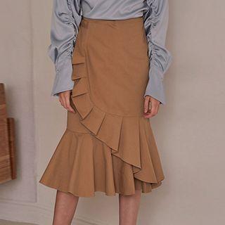 Ruffle Trim Midi Skirt