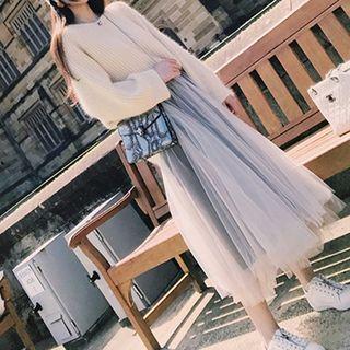 Set: Sweater + Midi A-line Mesh Skirt