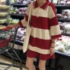3/4 Sleeve Striped Polo Shirt