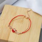 Fortune Cat Alloy Coin Layered Red String Bracelet Red - One Size