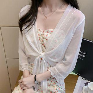Lace Trim Elbow-sleeve Chiffon Jacket