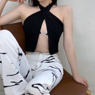 Halter Slit Top Black - One Size