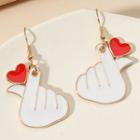 Heart & Hand Alloy Dangle Earring 01 - 1 Pair - Red & White - One Size