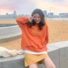 Mock Two-piece Lettering Pullover / Mini A-line Skirt