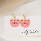 Bear Alloy Dangle Earring 1 Pair - E2849-5 - Gold & Pink - One Size