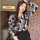 Print Long-sleeve Blouse As Figure - One Size
