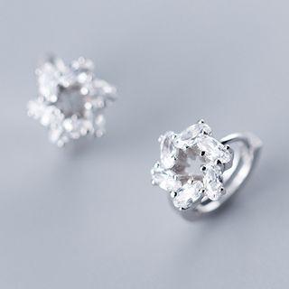 925 Sterling Silver Rhinestone Flower Earring As Shown In Figure - One Size
