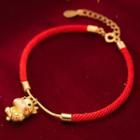 925 Sterling Silver Cow Red String Bracelet 1pc - Red & Gold - One Size