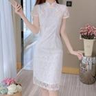 Short-sleeve Floral Lace Midi Dress