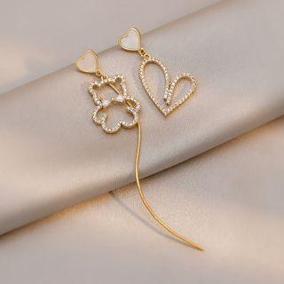Asymmetrical Rhinestone Bear Heart Drop Earring 1 Pair - Ndyz623 - Gold - One Size