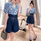 Short-sleeve Floral Panel Romper