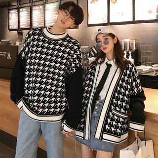 Couple Matching Houndstooth Open Front Cardigan / Sweater