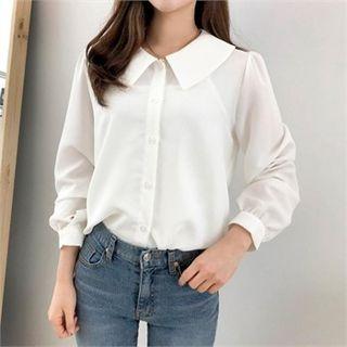 Balloon-sleeve Pleated-back Blouse