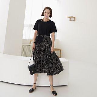 Pleated Floral Mock Two-piece Dress