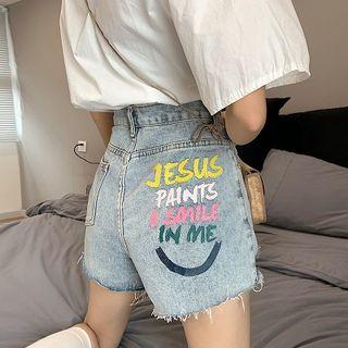 Letter-print Denim Shorts