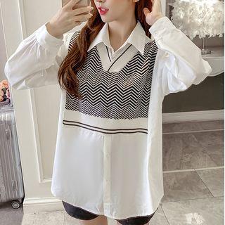 Long-sleeve Zigzag Panel Shirt