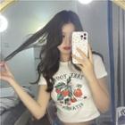 Short-sleeve Strawberry Print Cropped T-shirt White - One Size