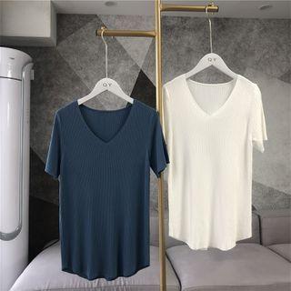 V-neck Skinny Knitted Short-sleeve Top