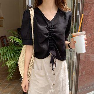 Drawstring-front Top Black - One Size