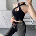 Sleeveless Plain Slim-fit Cropped Top
