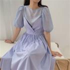 Puff-sleeve Plain Top + Sleeveless Plain Dress