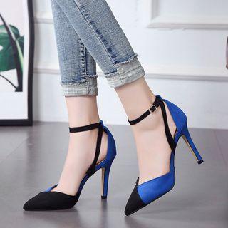 Two-tone Ankle Strap Dorsay Pumps
