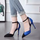 Two-tone Ankle Strap Dorsay Pumps