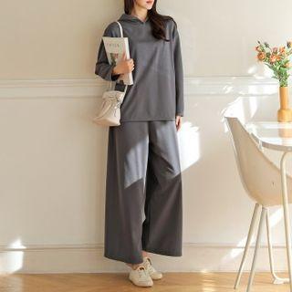 Set: Napped Hoodie + Wide-leg Pants