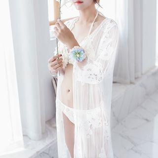 Set: Floral Applique Bikini + Lace Cover-up