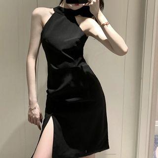 Halter-neck Slit Dress