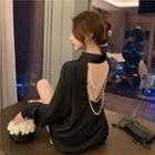 Long-sleeve Faux Pearl Open-back Shirt