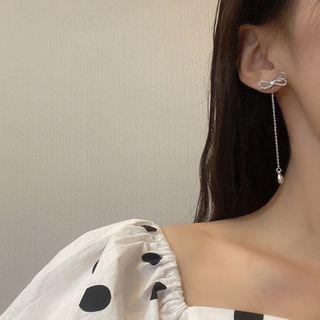 Bow Rhinestone Dangle Earring 1 Pair - Earring - Silver - One Size