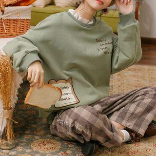 Ruffle-hem Fleece-lined Printed Sweatshirt