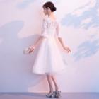 Elbow-sleeve Lace A-line Evening Dress