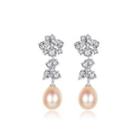 Sterling Silver Elegant And Bright Geometric Pink Freshwater Pearl Earrings With Cubic Zirconia Silver - One Size