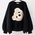 Lantern-sleeve Bear Print Thick Sweatshirt
