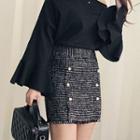 Faux-pearl Button Tweed Mini Skirt