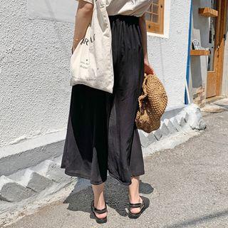 Slit-side Wide-leg Pants Black - One Size