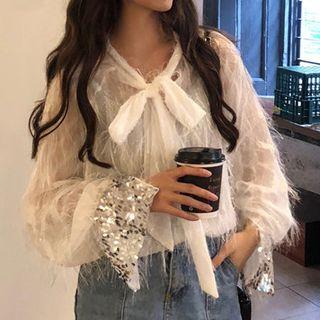 Feather-accent Sequined Blouse