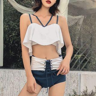 Ruffle Trim Color Block Bikini