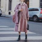 Set: Hooded Button Long Coat + Hooded Scarf