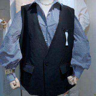 Plain Button-up Vest Black - One Size
