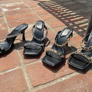 Square-toe Double Strap Slide Sandals