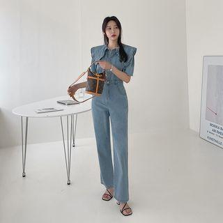 Capelet Shirtwaist Denim Jumpsuit Blue - One Size